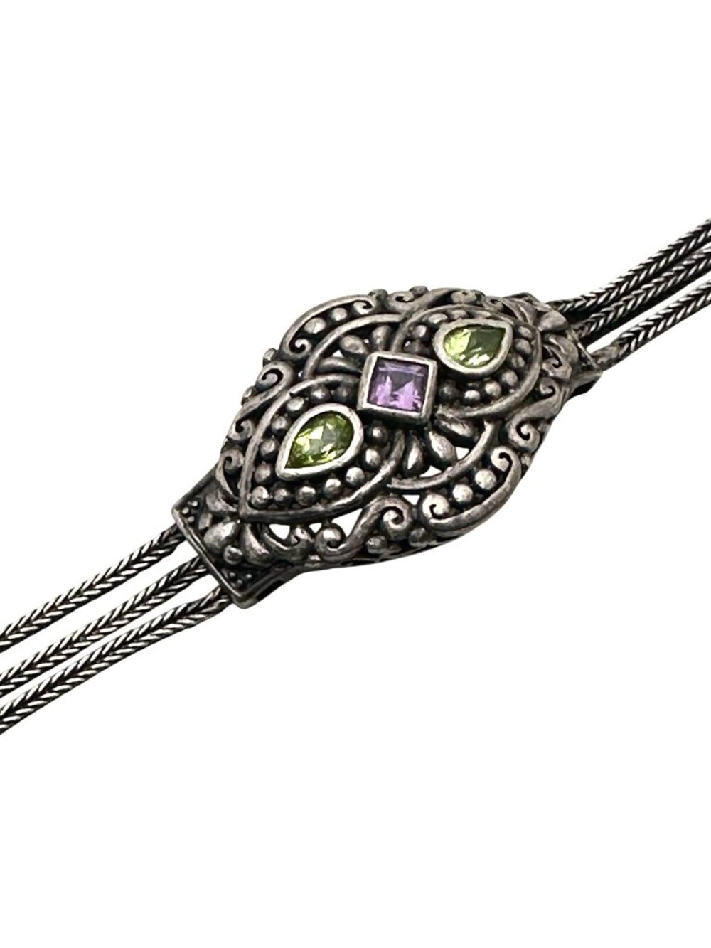 Sterling Silver Amethyst Peridot Bracelet Indonesian Design 7.5 Inch